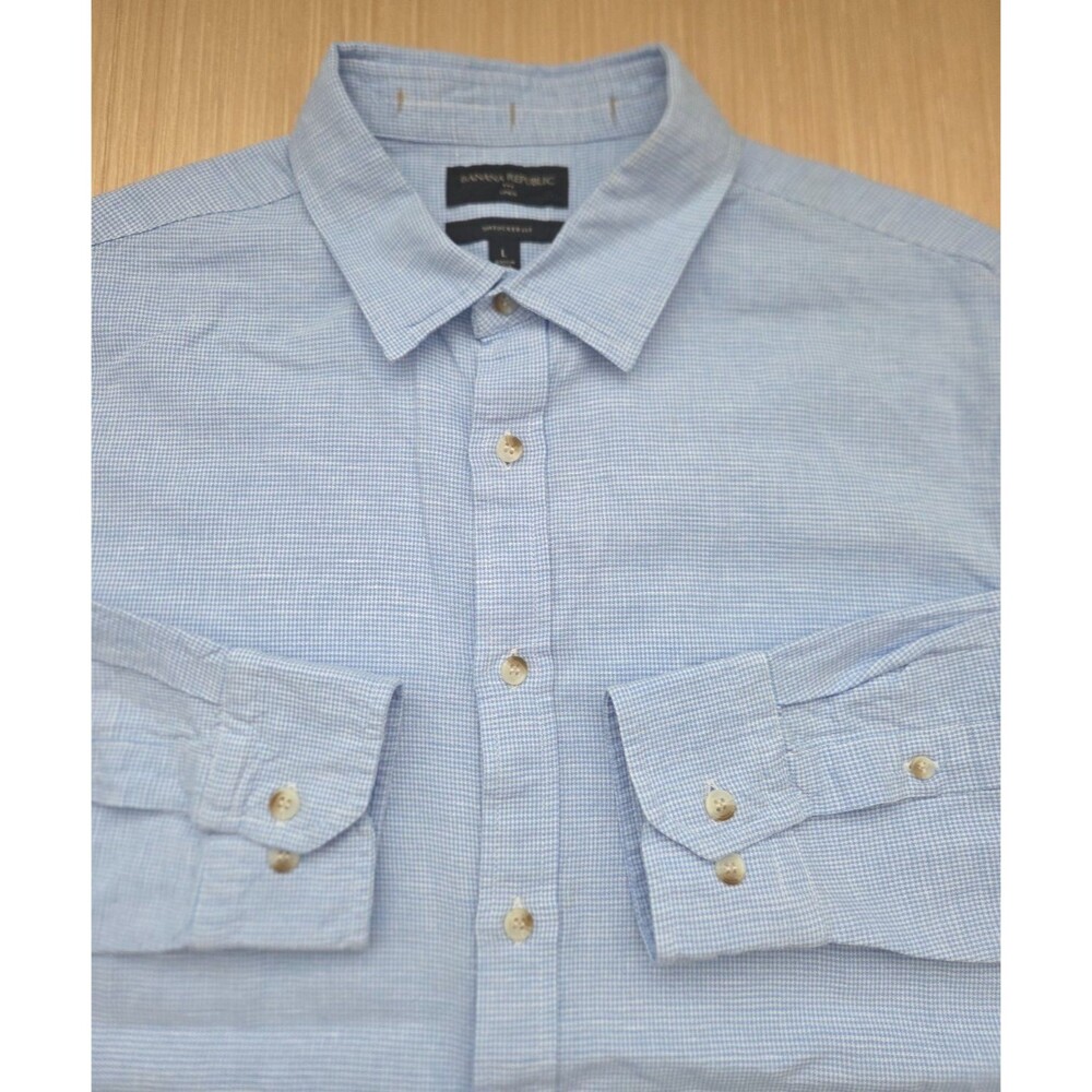 Banana Republic Untucked Fit Linen Cotton Button Up Shirt Mens Large Light Blue